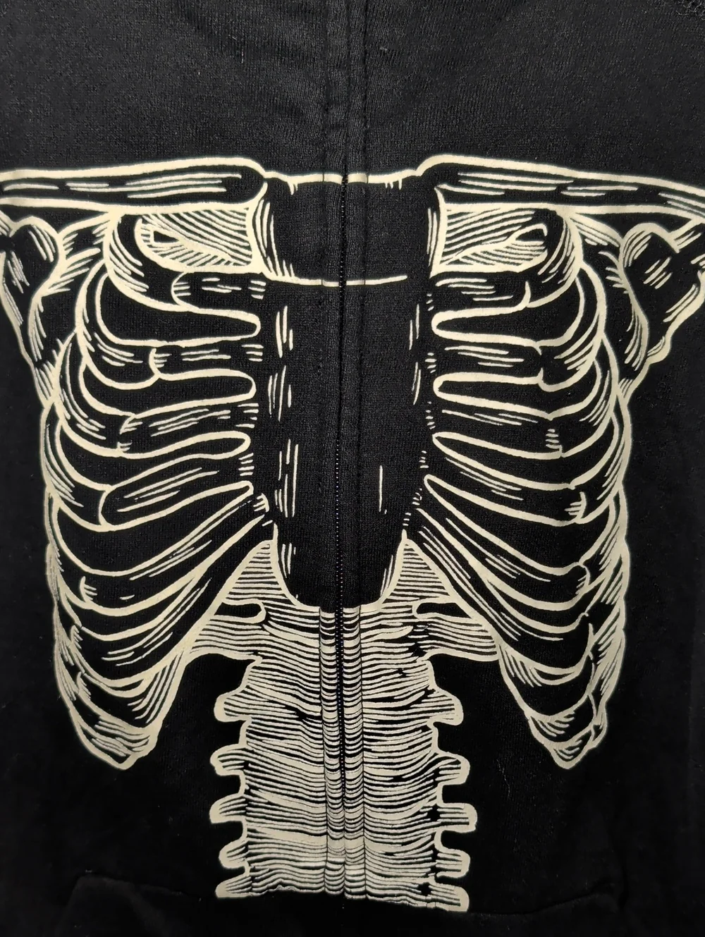 Gap Kids Halloween Skeleton Hoodie Black White Full Zip Spooky Fall Boys Size L